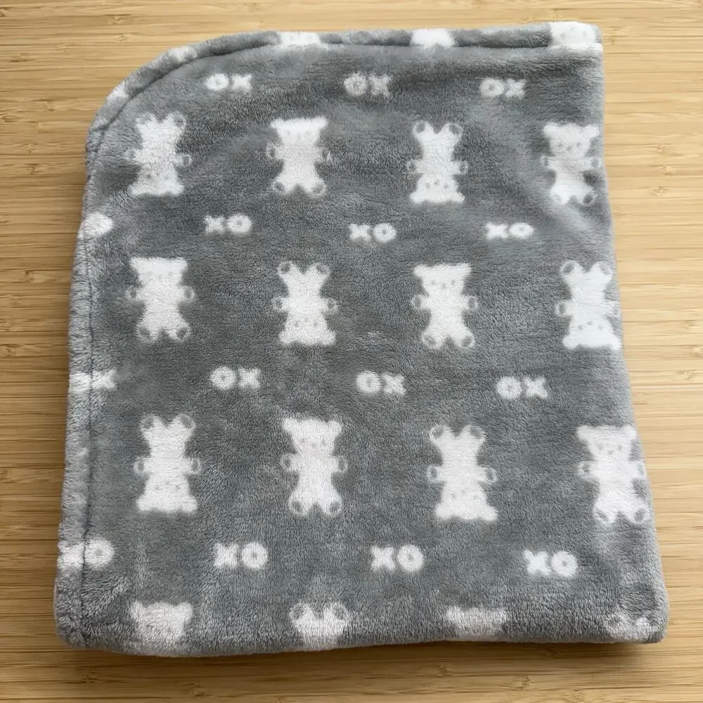 Blankets & Beyond Baby Blanket Security Lovey Teddy Bear XO Gray White